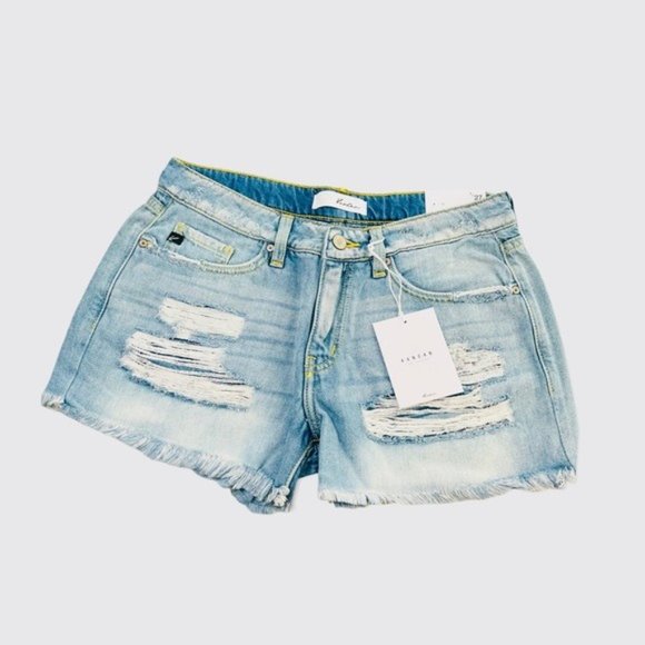 New KanCan Distressed Cutoff Denim Jean Shorts Light Wash - Picture 5 of 6